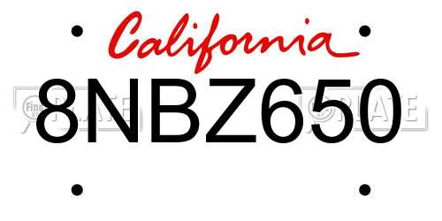 8NBZ650 California License Plate