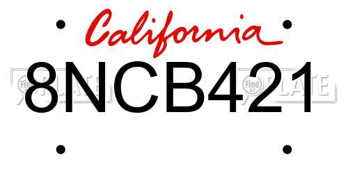 8NCB421 California License Plate