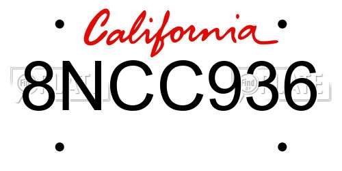 8NCC936 California License Plate
