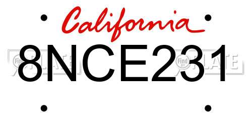 8NCE231 California License Plate