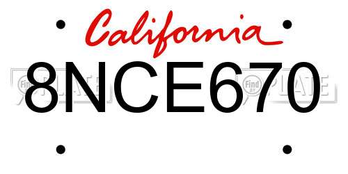 8NCE670 California License Plate