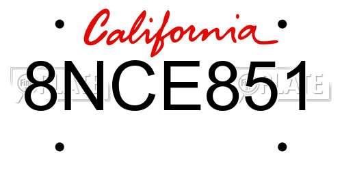 8NCE851 California License Plate