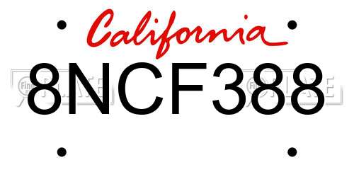 8NCF388 California License Plate