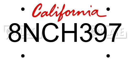 8NCH397 California License Plate