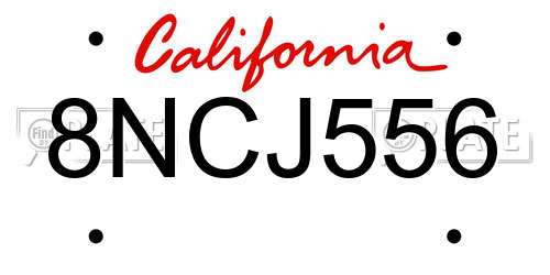8NCJ556 California License Plate