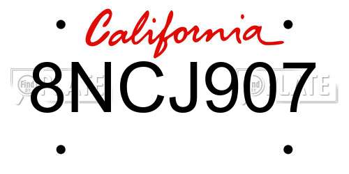 8NCJ907 California License Plate