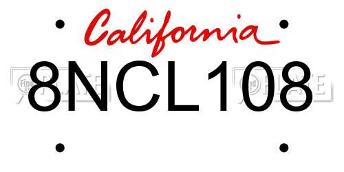 8NCL108 California License Plate