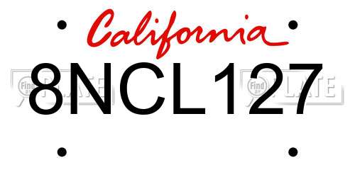 8NCL127 California License Plate