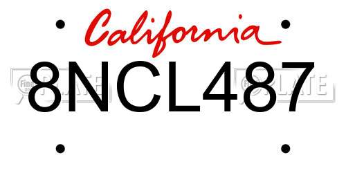 8NCL487 California License Plate