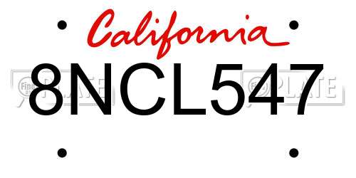 8NCL547 California License Plate