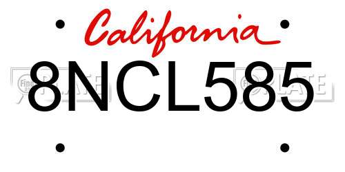 8NCL585 California License Plate