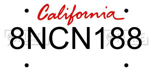 8NCN188 California License Plate
