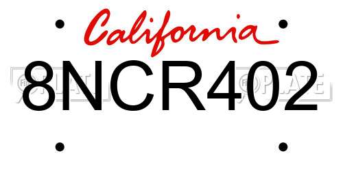 8NCR402 California License Plate