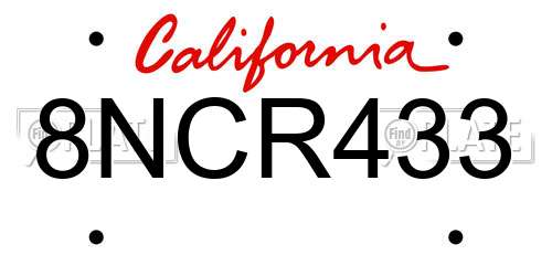 8NCR433 California License Plate