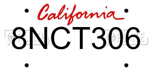 8NCT306 California License Plate