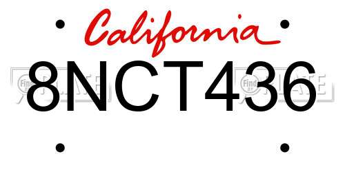 8NCT436 California License Plate