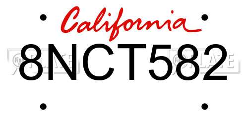 8NCT582 California License Plate