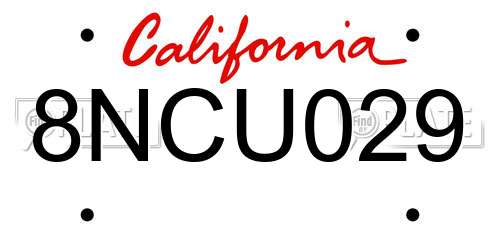 8NCU029 California License Plate