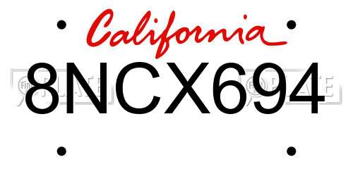 8NCX694 California License Plate