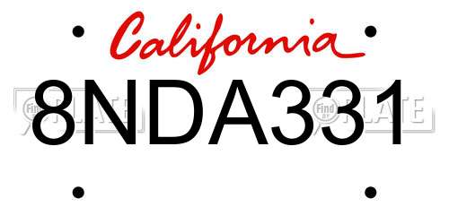 8NDA331 California License Plate