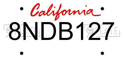 8NDB127 California License Plate