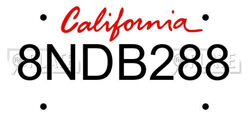 8NDB288 California License Plate