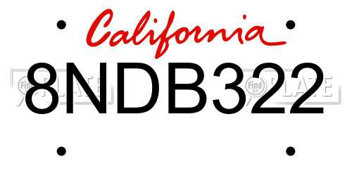 8NDB322 California License Plate