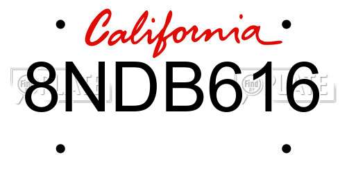 8NDB616 California License Plate
