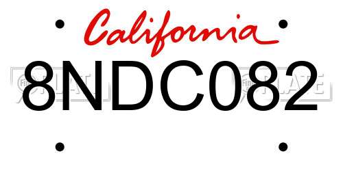8NDC082 California License Plate