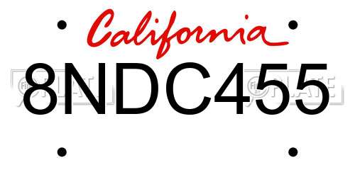 8NDC455 California License Plate