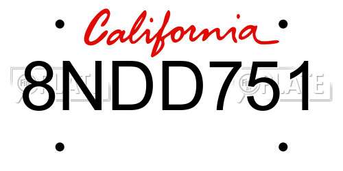 8NDD751 California License Plate