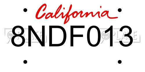 8NDF013 California License Plate