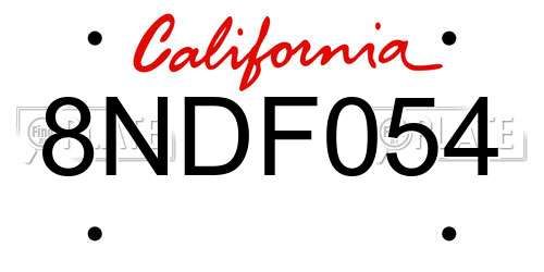 8NDF054 California License Plate