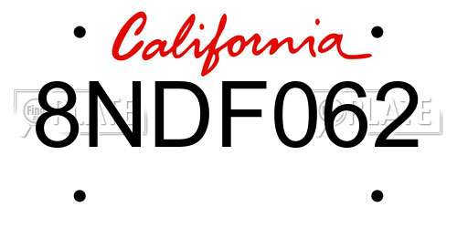 8NDF062 California License Plate