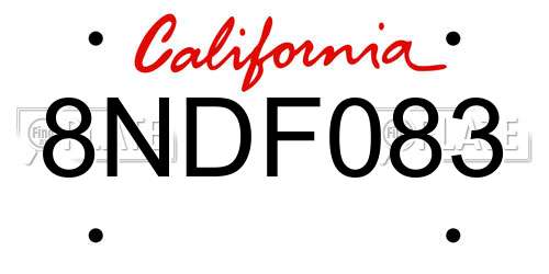 8NDF083 California License Plate