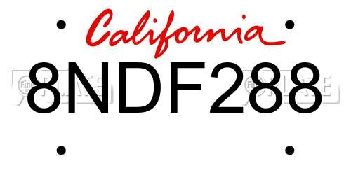8NDF288 California License Plate