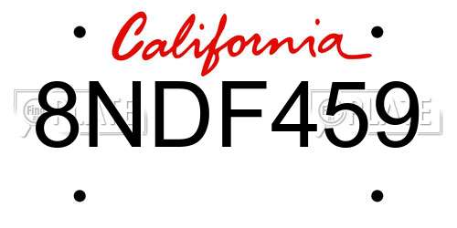 8NDF459 California License Plate