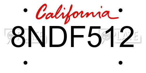 8NDF512 California License Plate