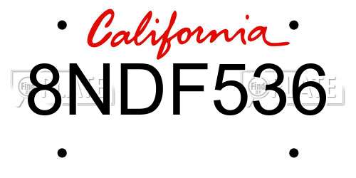 8NDF536 California License Plate
