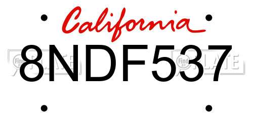 8NDF537 California License Plate