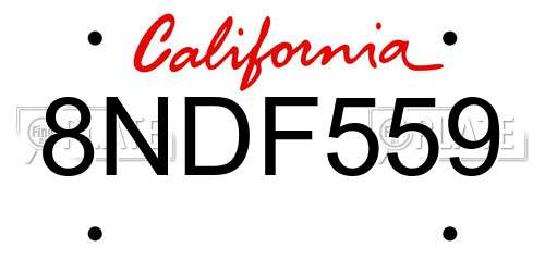 8NDF559 California License Plate