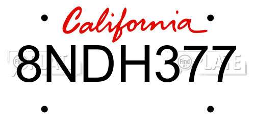 8NDH377 California License Plate