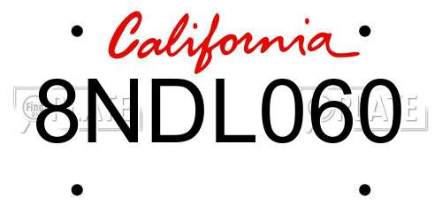8NDL060 California License Plate