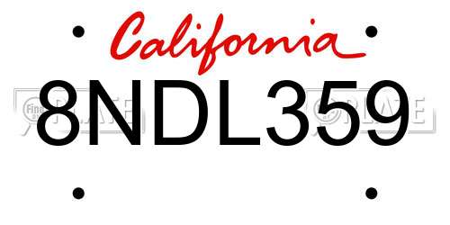8NDL359 California License Plate