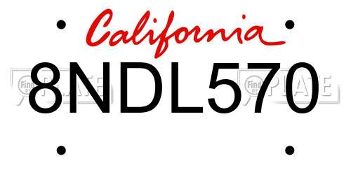8NDL570 California License Plate