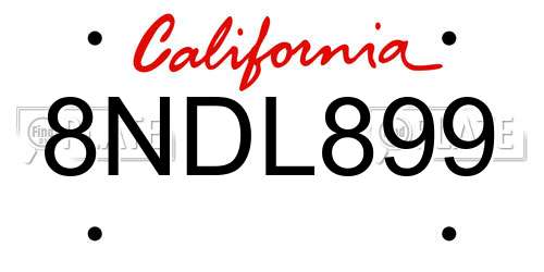 8NDL899 California License Plate