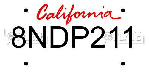 8NDP211 California License Plate
