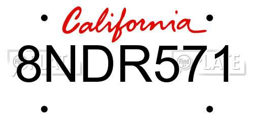8NDR571 California License Plate