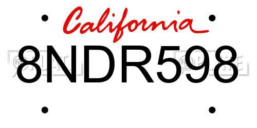 8NDR598 California License Plate