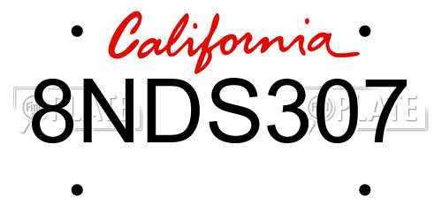 8NDS307 California License Plate